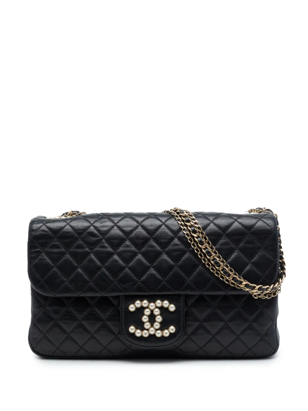 CHANEL Pre-Owned 2013-2014 Medium Quilted Lambskin Westminster Pearl Flap shoulder bag - Nero