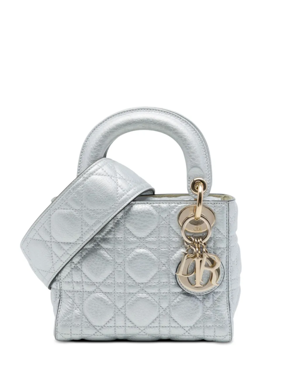 Christian Dior Pre-Owned 2017 Mini Metallic Calfskin Cannage Supple Lady Dior satchel - Silber