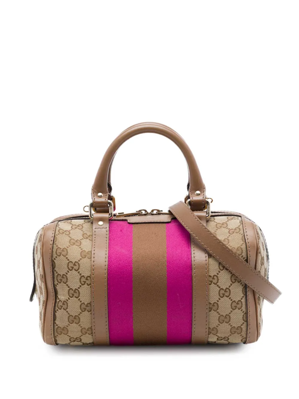Gucci Pre-Owned 2016-2026 Small GG Canvas Web Joy Boston Bag satchel - Nude