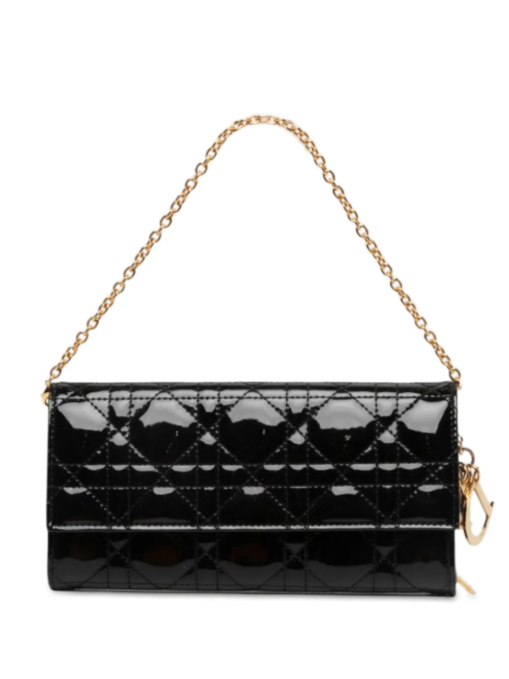 Christian Dior Pre-Owned pochette portefeuille Lady Dior Cannage vernie avec chaîne (2012) - Noir Christian Dior Pre-Owned pochette portefeuille Lady Dior Cannage vernie avec chaîne (2012) - Noir