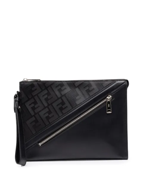 Fendi Pre-Owned 2010-2026 Zucca Shadow Calfskin Diagonal Front Zip clutch bag