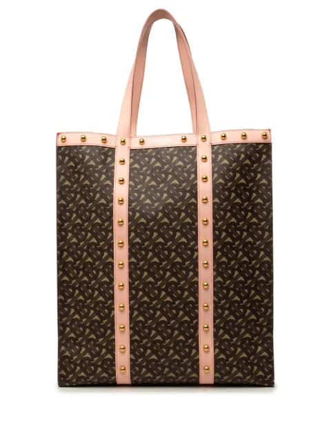 Burberry Pre-Owned lodret tote i TB Monogram E-kanvas og læder med nitter fra 2018-2023