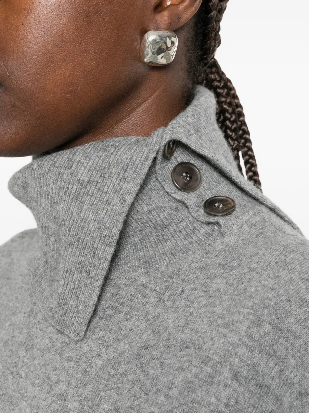 Lanvin knotted-sleeve button-neck sweater Grijs
