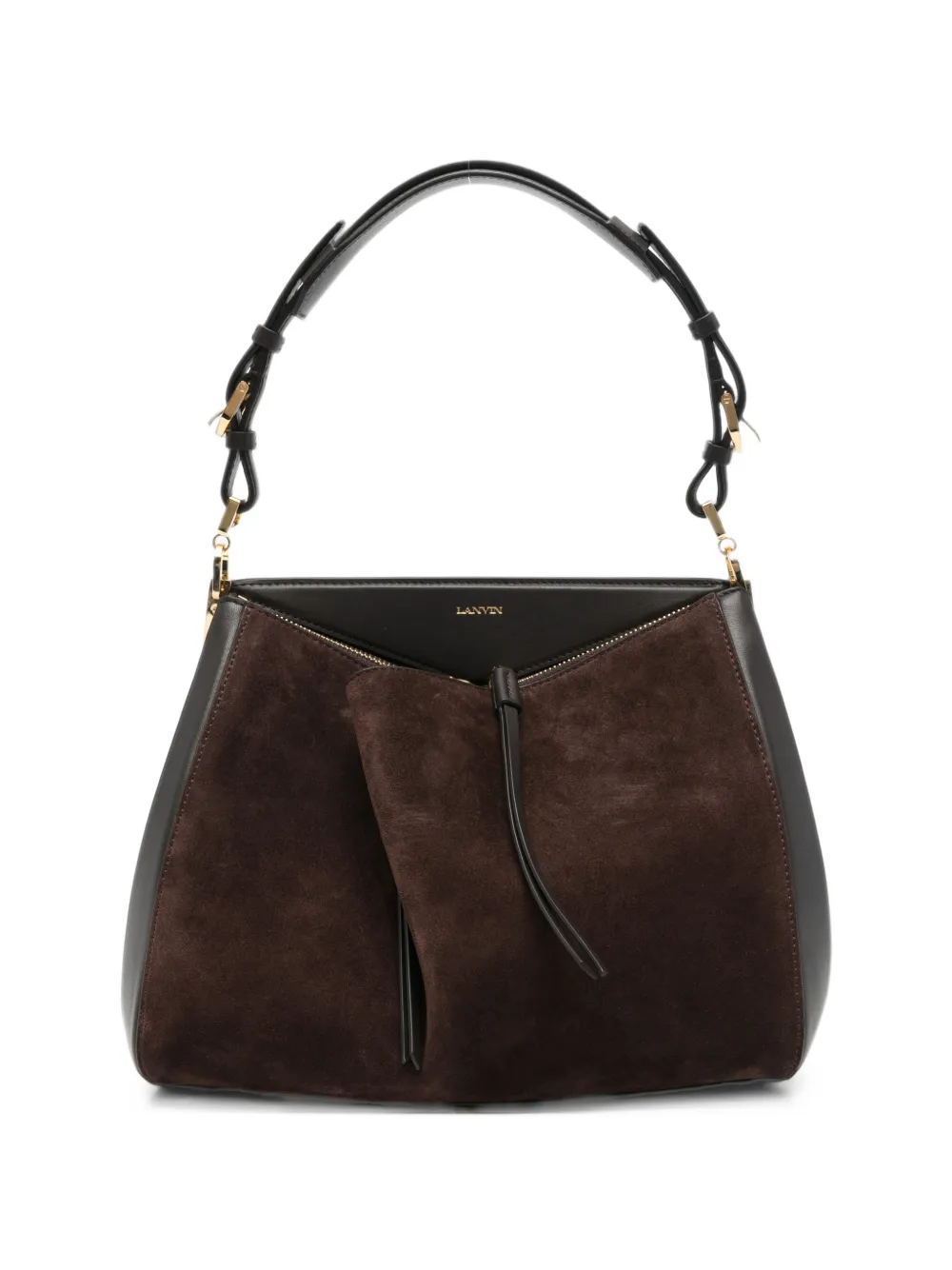 Lanvin suede-panelled zipped shoulder bag Bruin