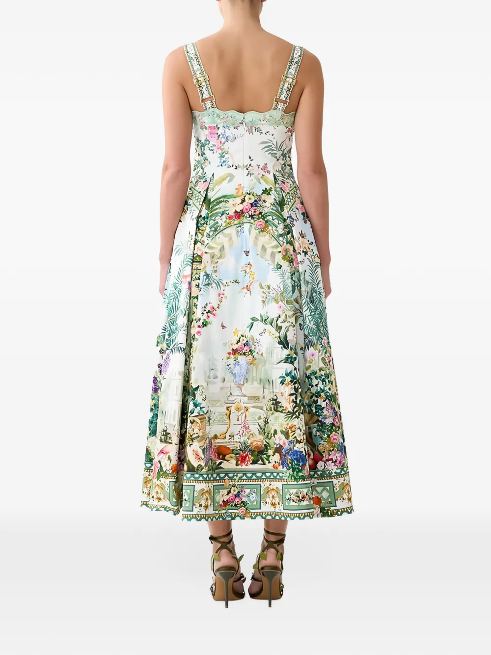Camilla floral-print pleated midi dress Wit