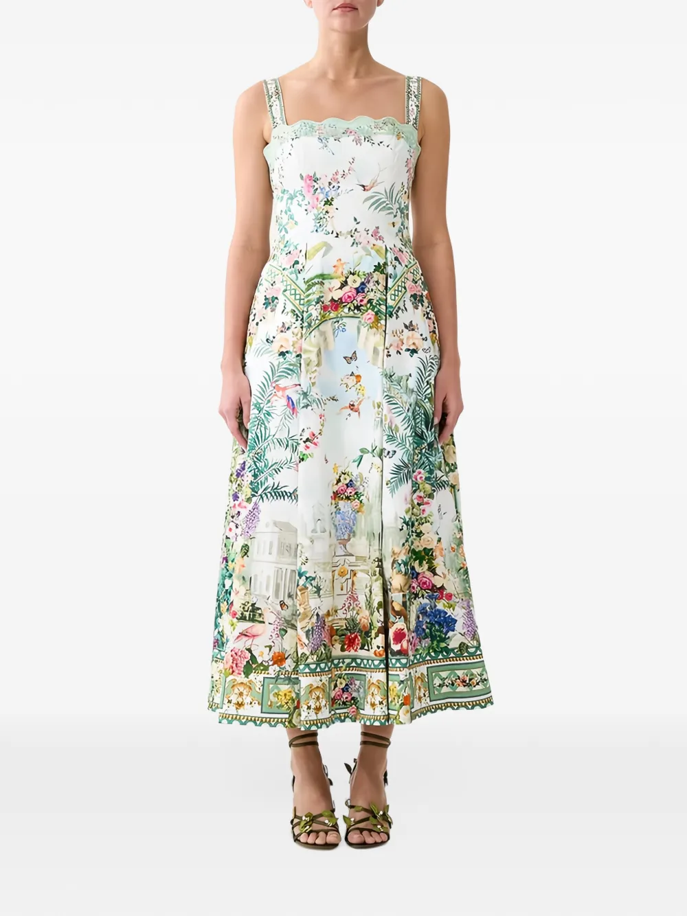 Camilla floral-print pleated midi dress Wit