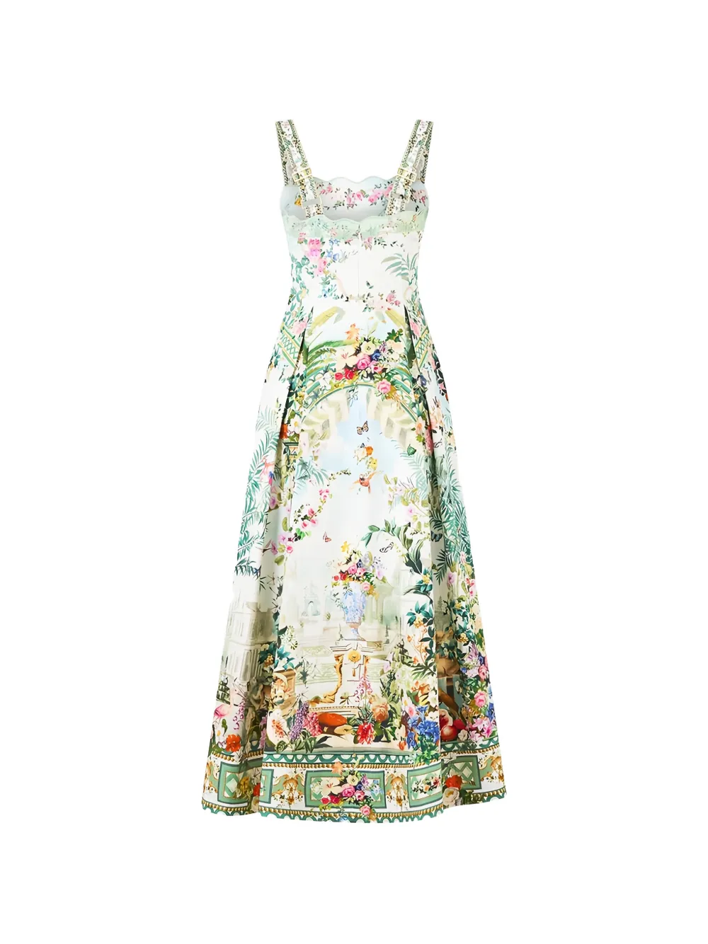 Camilla floral-print pleated midi dress Wit