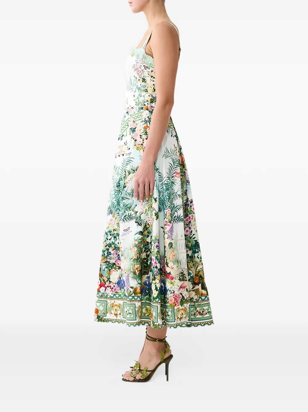 Camilla floral-print pleated midi dress Wit