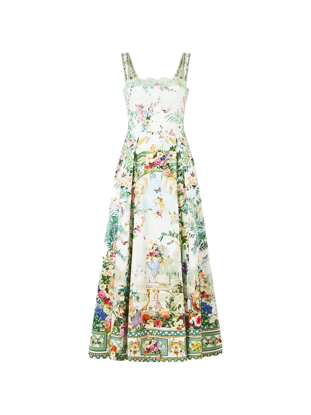 Camilla floral-print pleated midi dress Wit