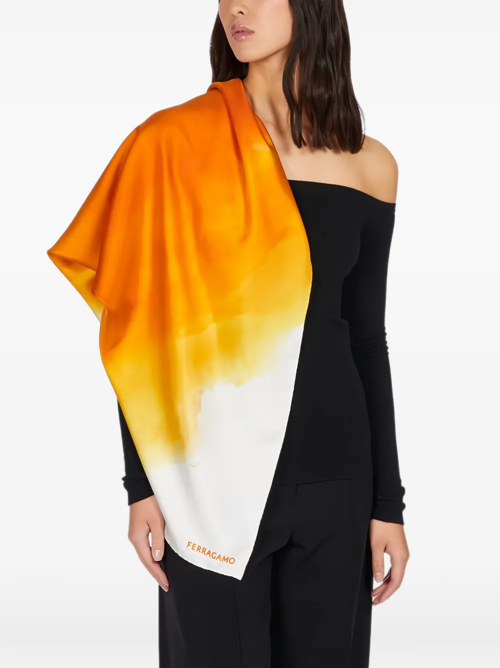 Ferragamo Vierkante sjaal met ombré-effect Oranje