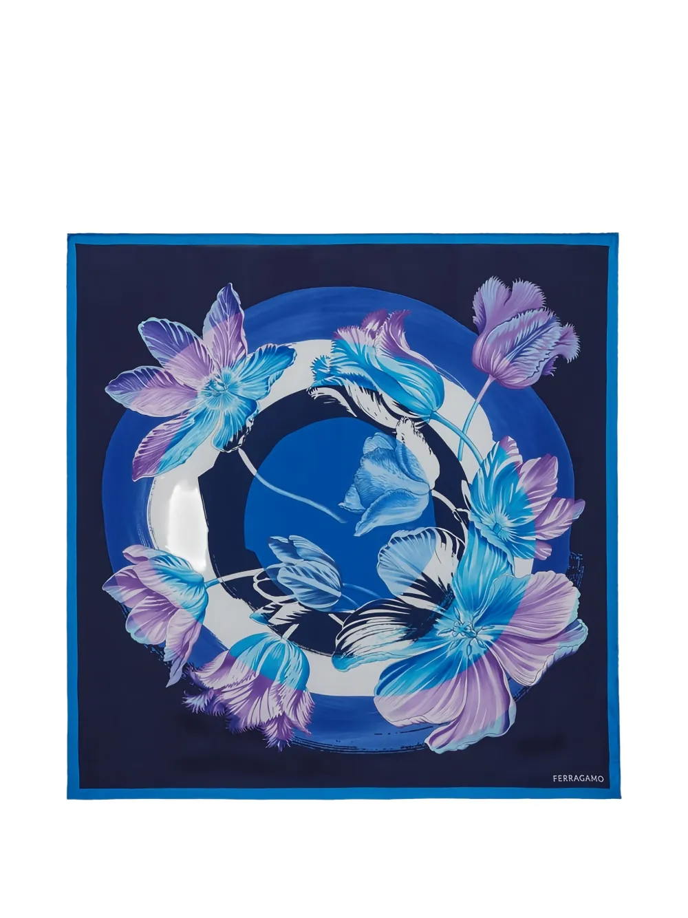 Ferragamo floral-print silk scarf - Blu