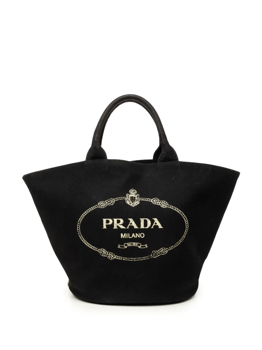 Pre-owned Prada 2013-2026 Medium Canvas Canapa Logo Convertible Shopping Tote Satchel In Black