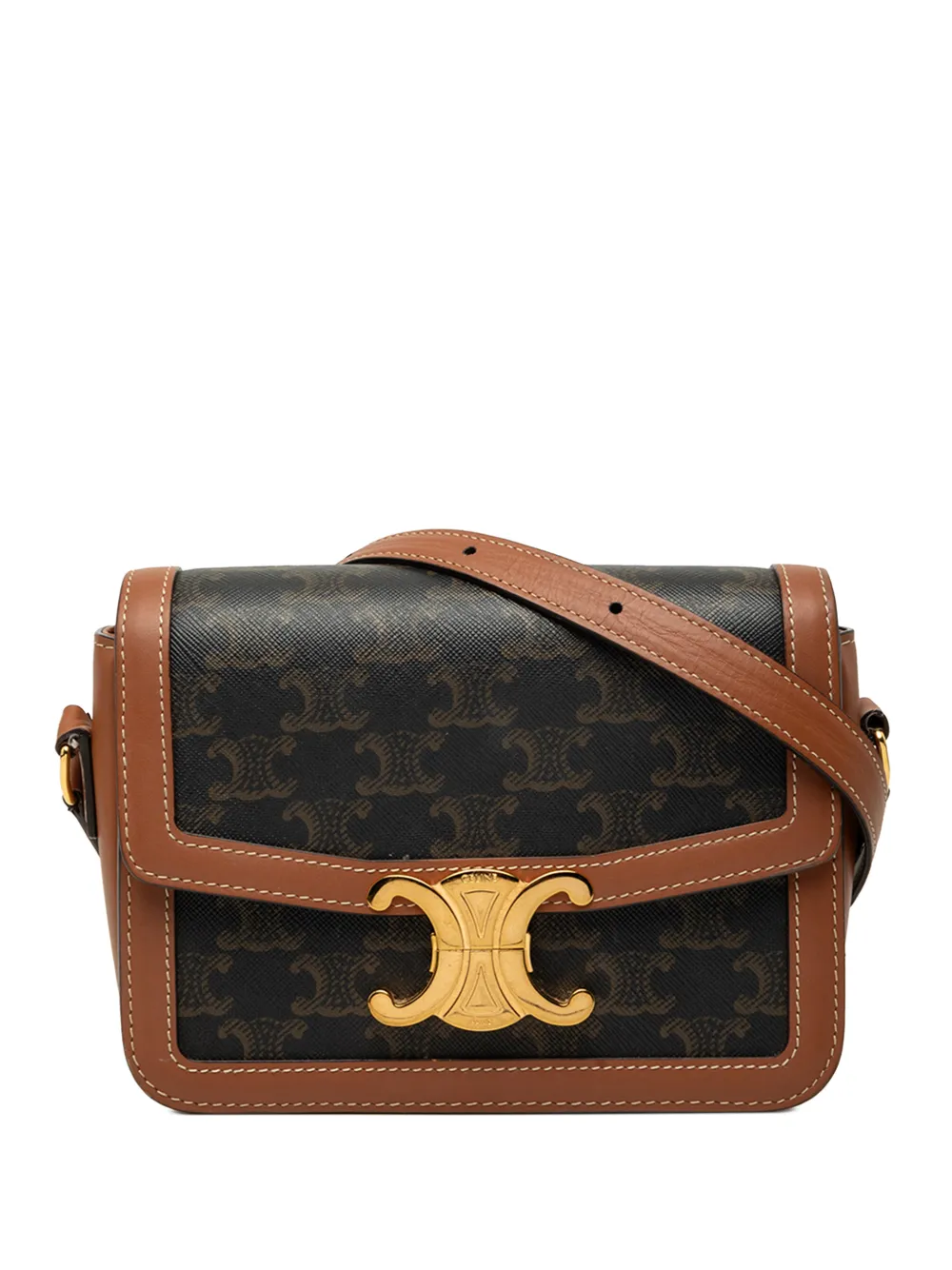 Celine Pre-Owned 2022 Teen Triomphe Coated Canvas and Calfskin Triomphe crossbody bag - Marrone