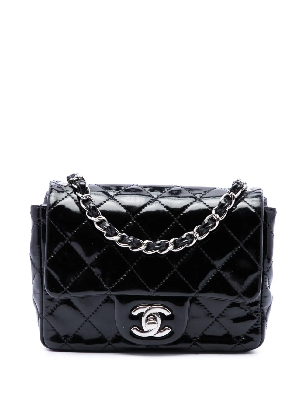 CHANEL Pre-Owned 2012-2013 Mini Square Classic Patent Single Flap crossbody bag - Black