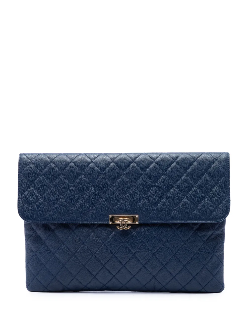 CHANEL Pre-Owned 2017-2018 Large Quilted Caviar Golden Class O Case clutch bag - Blu