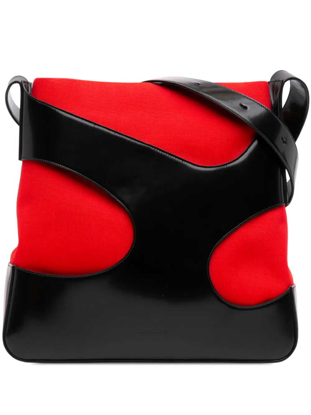 Ferragamo Pre-Owned Borsa a tracolla Cut Out in pelle di vitello spazzolata e tela 2010-2026 - Nero