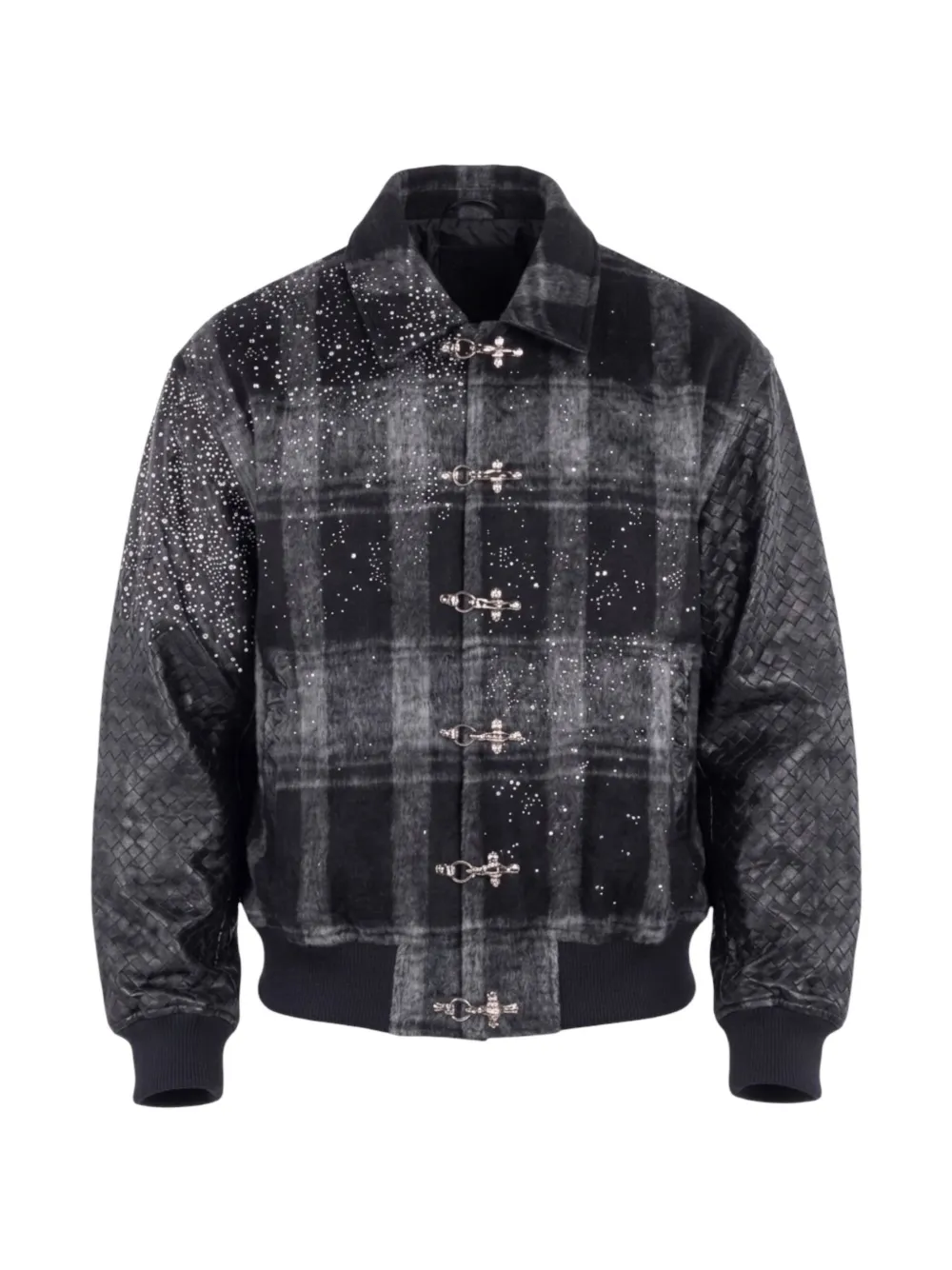 GUAPI Obsidian pearl-embellished plaid jacket - Nero
