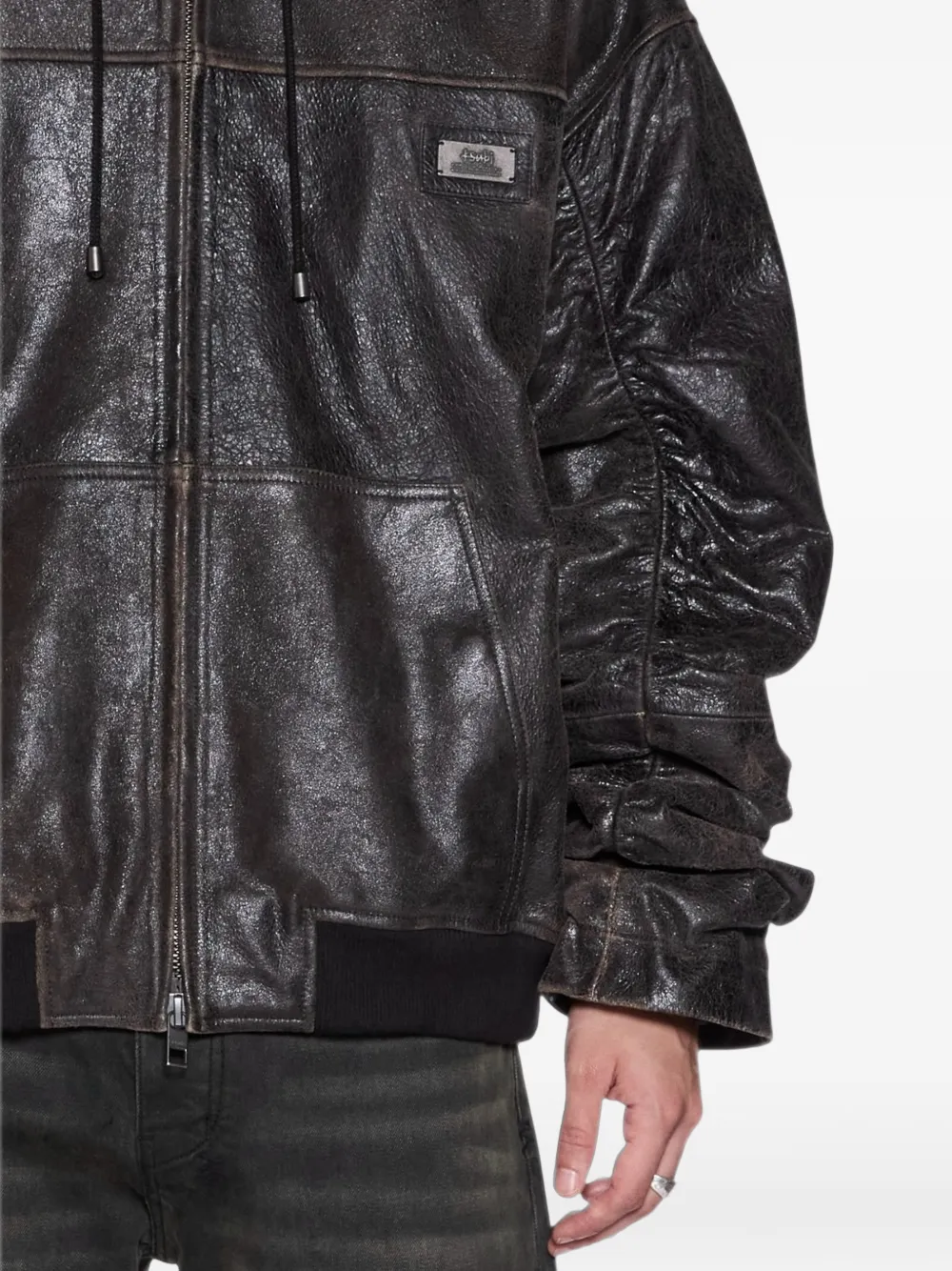 Ksubi Leren jack met capuchon Zwart