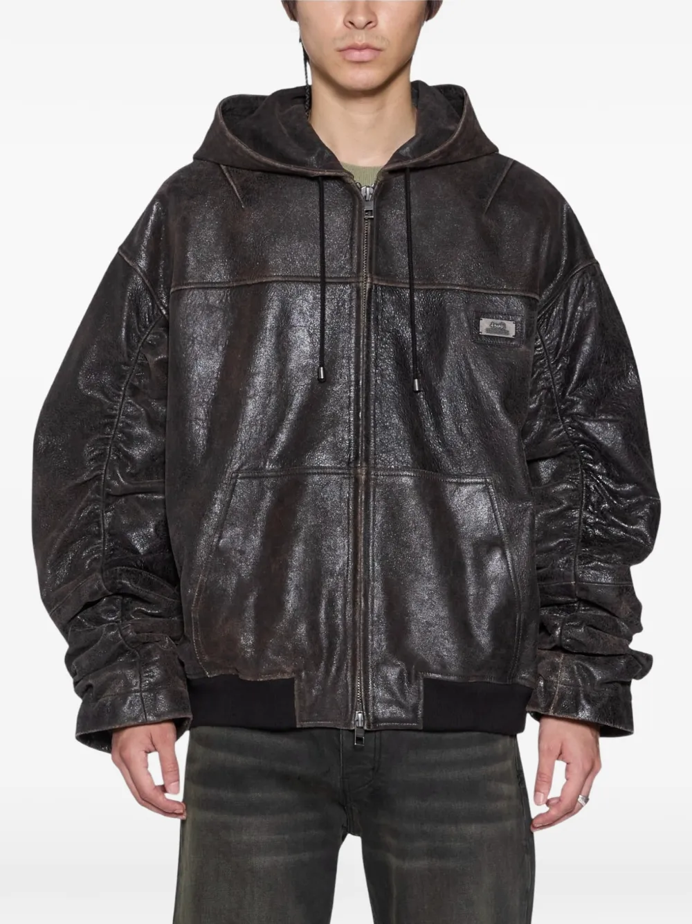 Ksubi Leren jack met capuchon Zwart