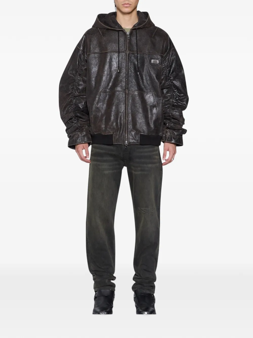 Ksubi Leren jack met capuchon Zwart