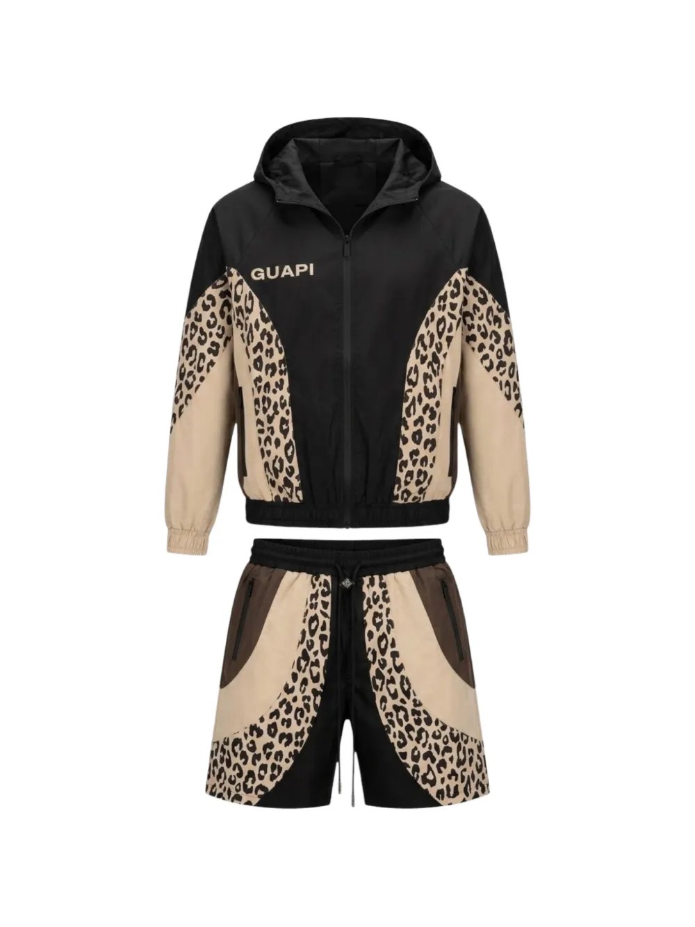 GUAPI Leo leopard-print hoodie and shorts set - Nero