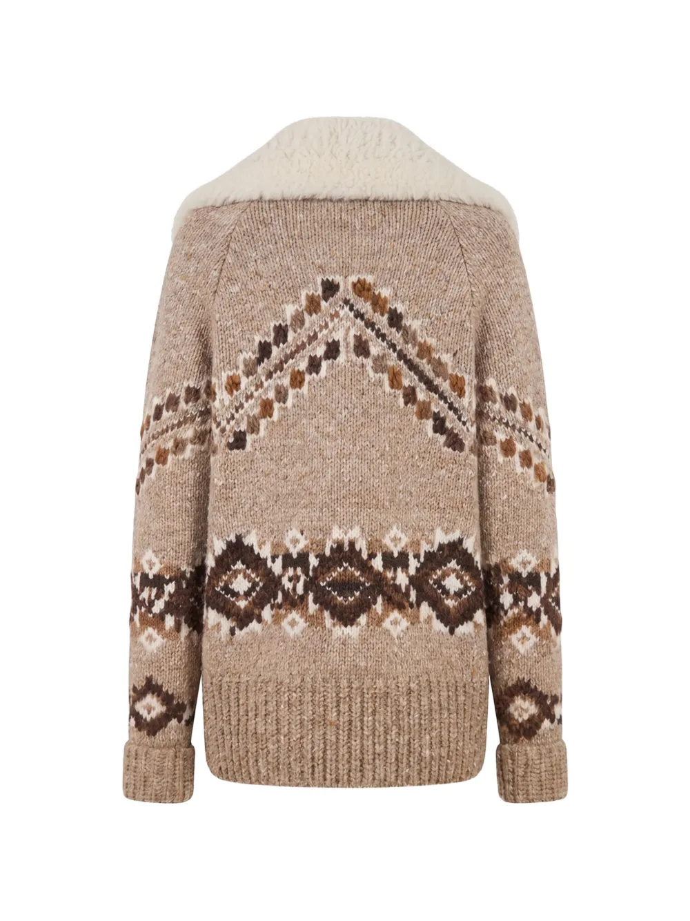 Ermanno Scervino intarsia-knit shearling-collar coat Beige