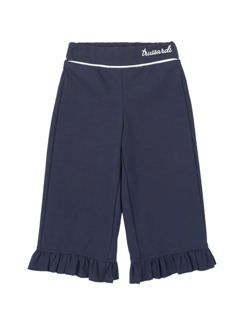TRUSSARDI JUNIOR ruffled-trim logo-embroidered trousers - Blu