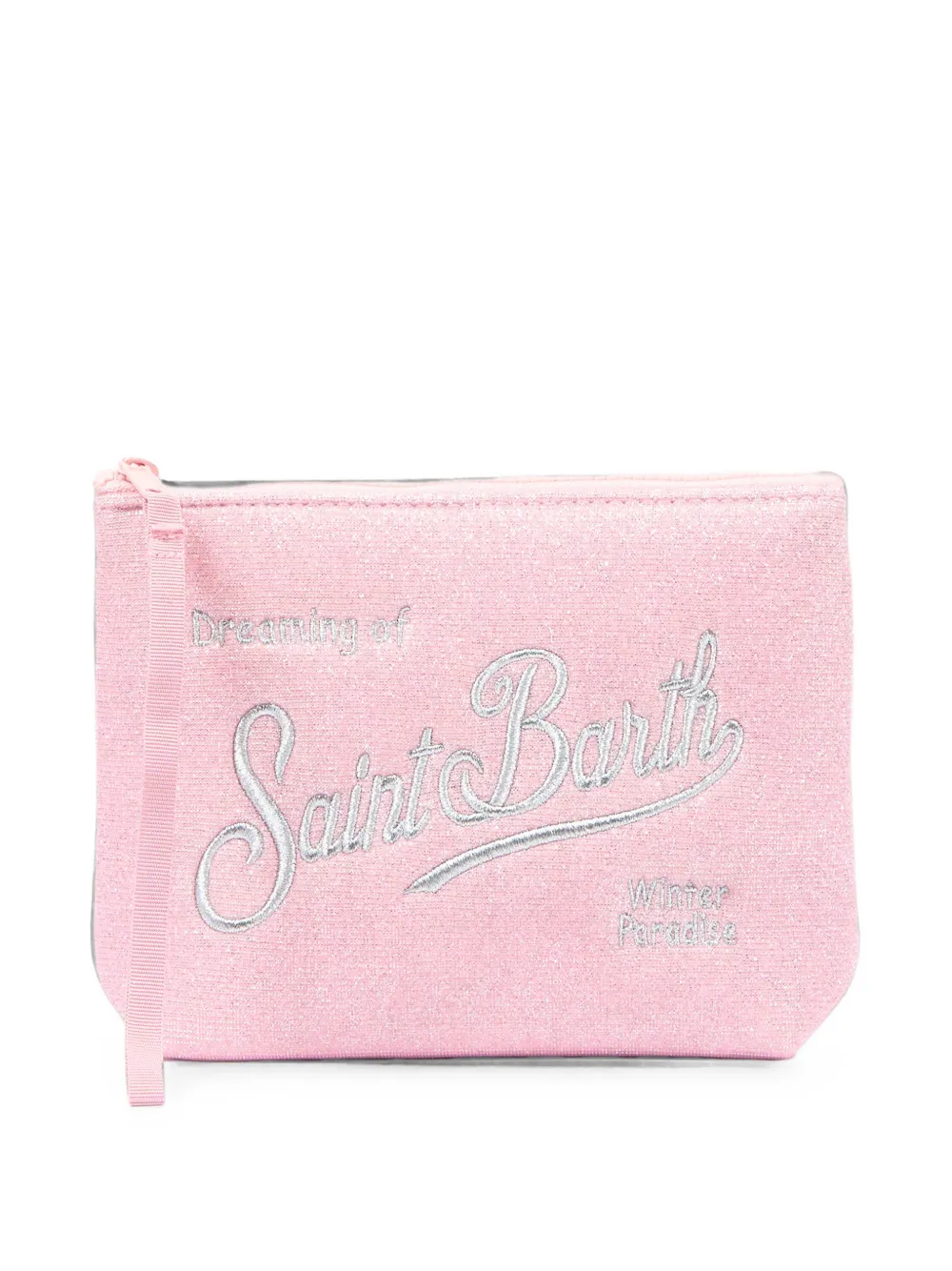 MC2 Saint Barth Aline glitter-effect logo-embroidered clutch bag - Rose