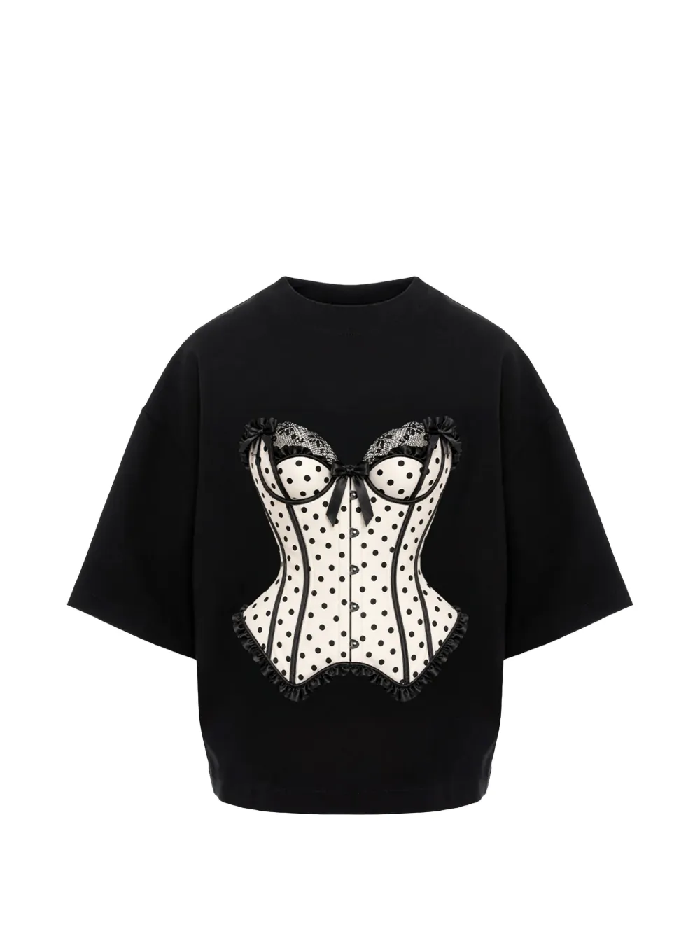 HAMZA polka-dot corset-print T-shirt - Noir