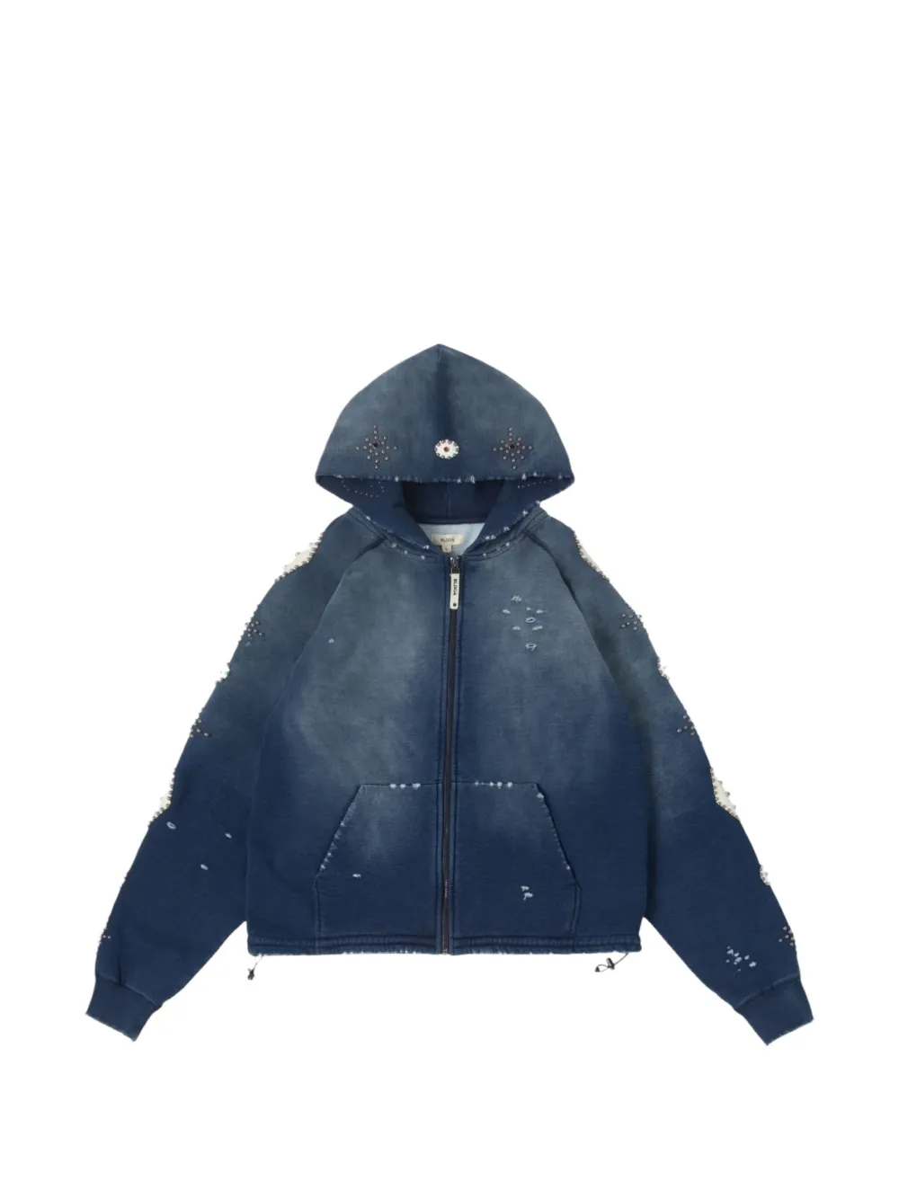 BLDG4 Falling stud-embellished distressed hoodie - Blu