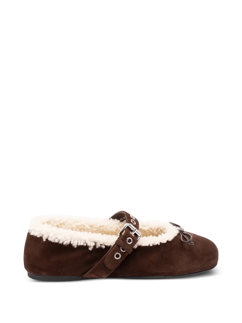 Miu Miu suede and shearling ballerinas - Marrone