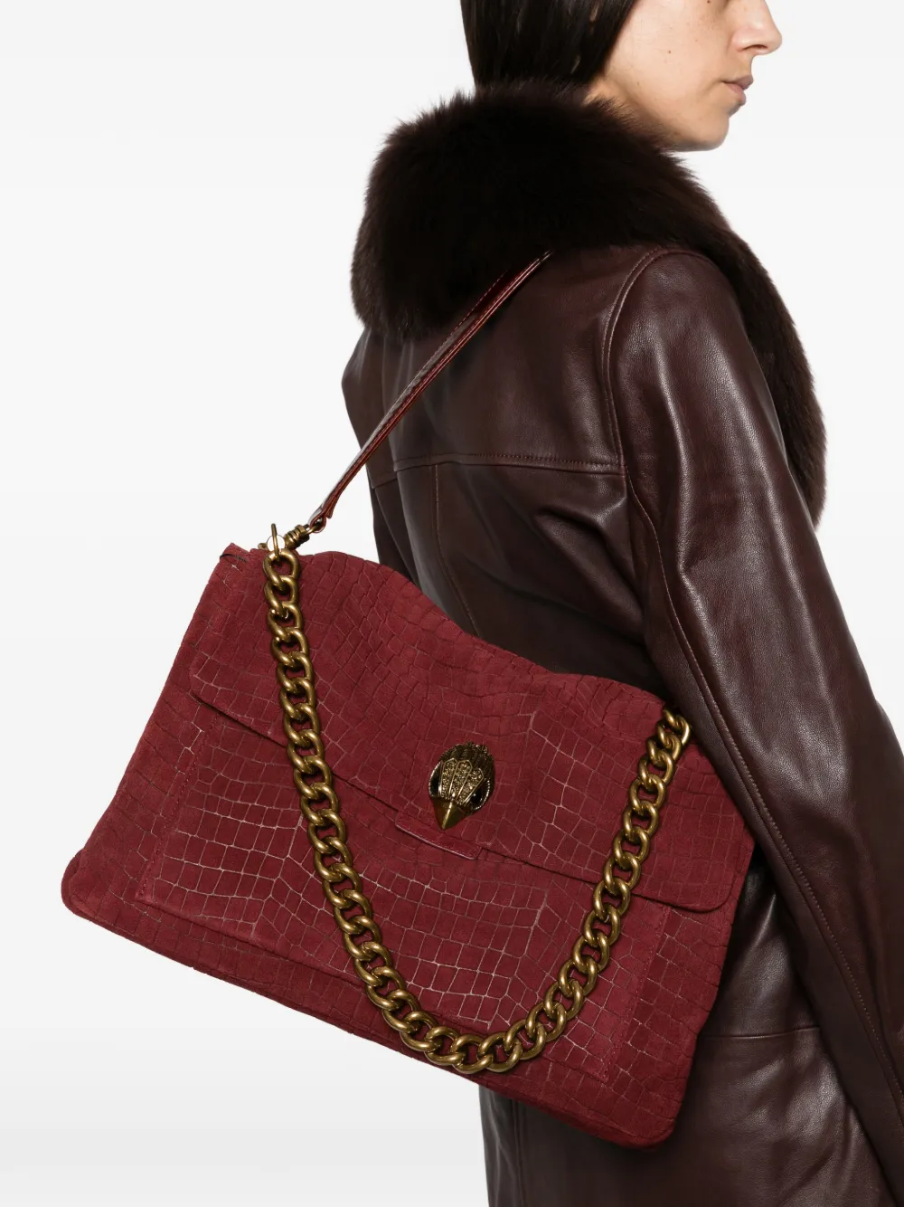 Kurt Geiger London XL Celia schoudertas met krokodillen-reliëf Rood