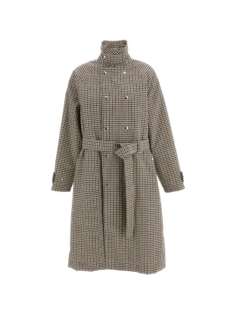 Plan C check-pattern double-breasted coat