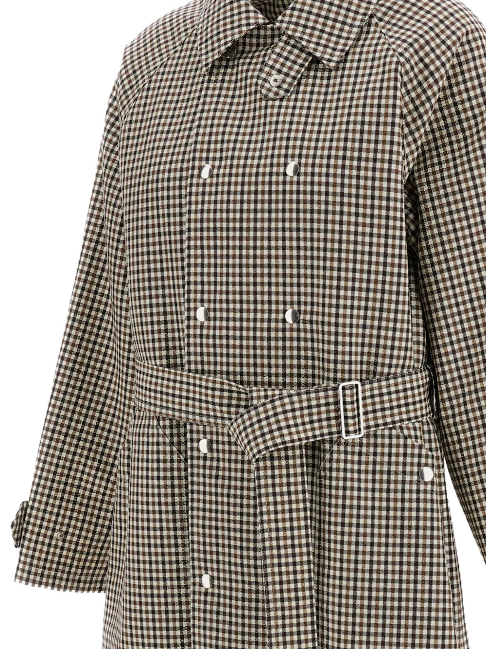 Plan C check-pattern double-breasted coat Bruin