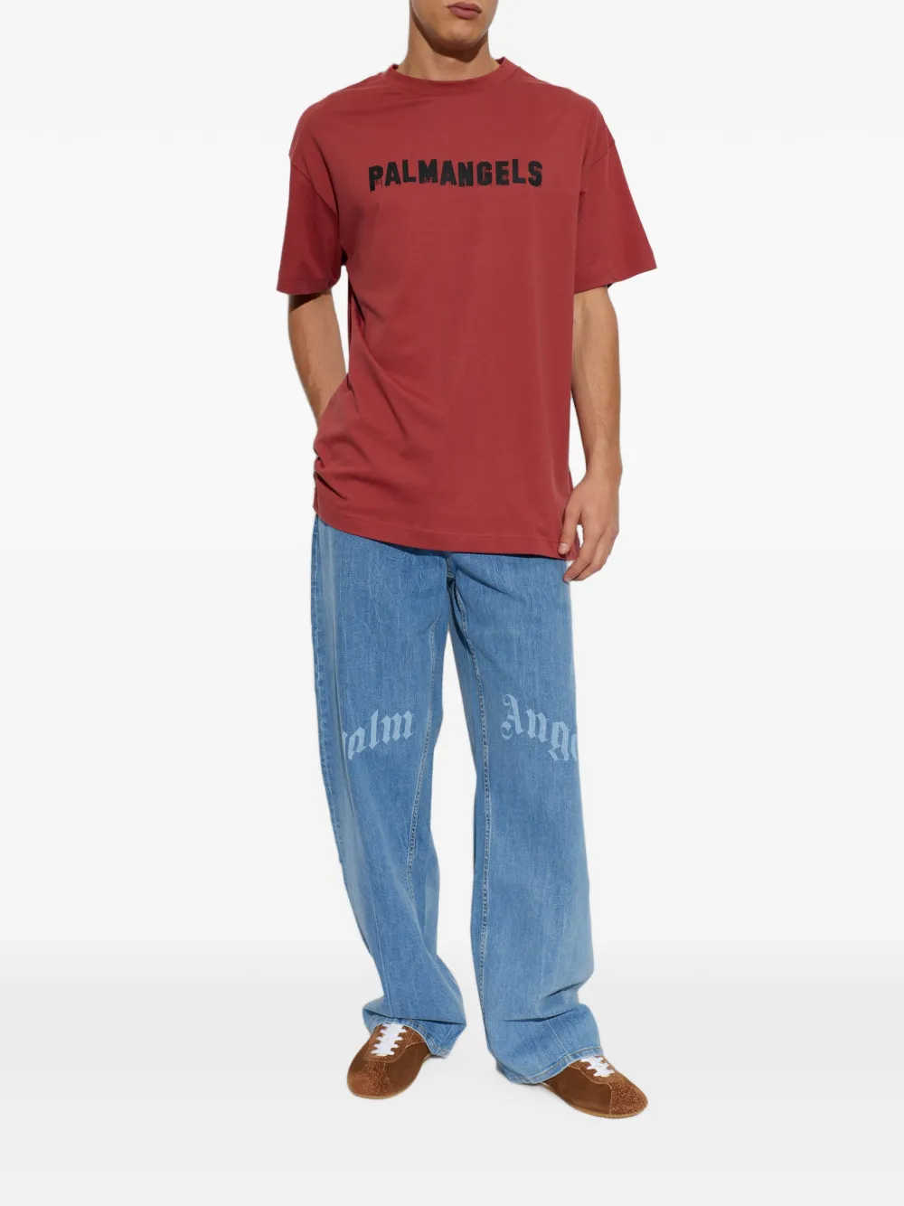 Palm Angels T-shirt met logoprint Rood