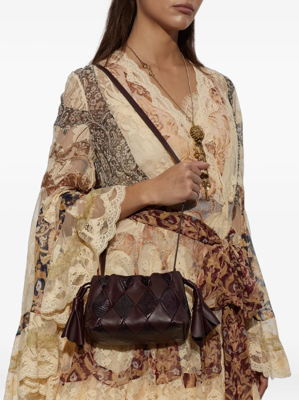 ZIMMERMANN Small Cloud 91 Patchwork Crossbody Bag in Brown, view 2