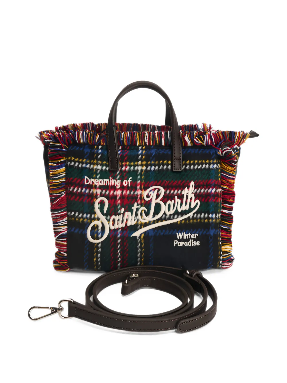 MC2 Saint Barth Vanity Mini tartan fringed tote bag Zwart