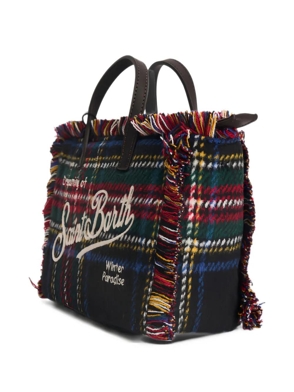 MC2 Saint Barth Vanity Mini tartan fringed tote bag Zwart