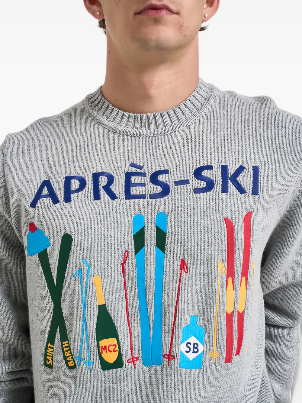 MC2 Saint Barth grey Bombardino Light sweater with Après Ski embroidery Grijs