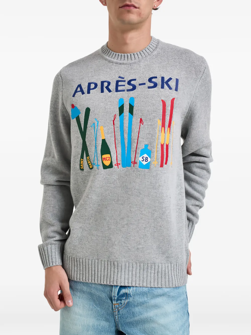 MC2 Saint Barth grey Bombardino Light sweater with Après Ski embroidery Grijs
