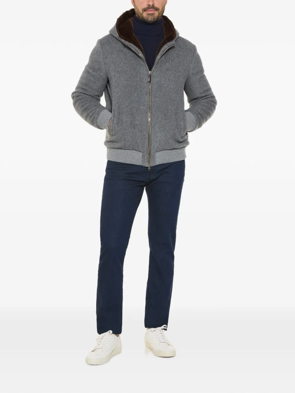 Norwegian Wool faux-fur-lined hooded jacket Grijs