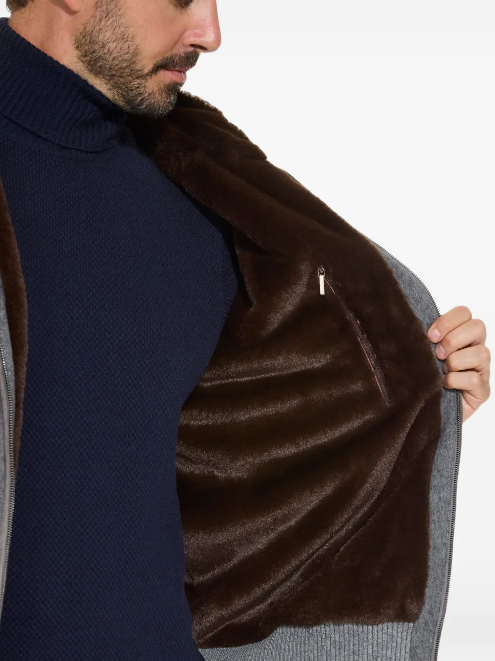 Norwegian Wool faux-fur-lined hooded jacket Grijs