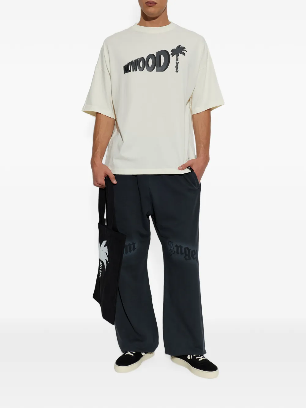 Palm Angels Sunset Blvd Palm Loose T-shirt met logo-print Beige
