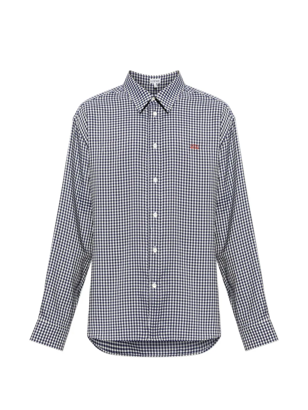 LOEWE Anagram-embroidered gingham-check shirt - Blu