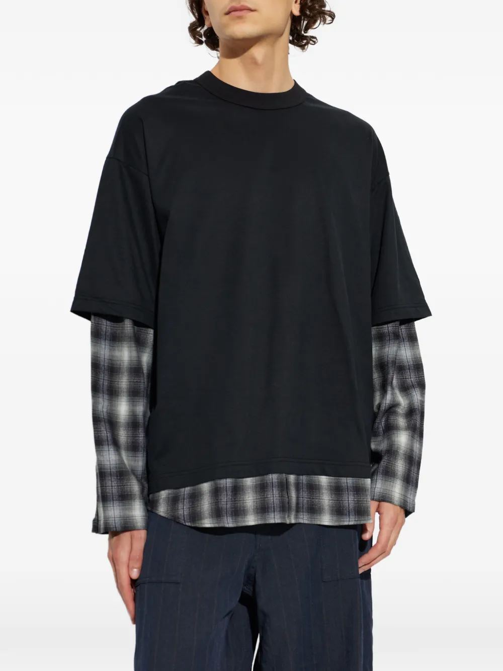 Comme des Garçons Homme Plus layered-design check-pattern T-shirt Zwart