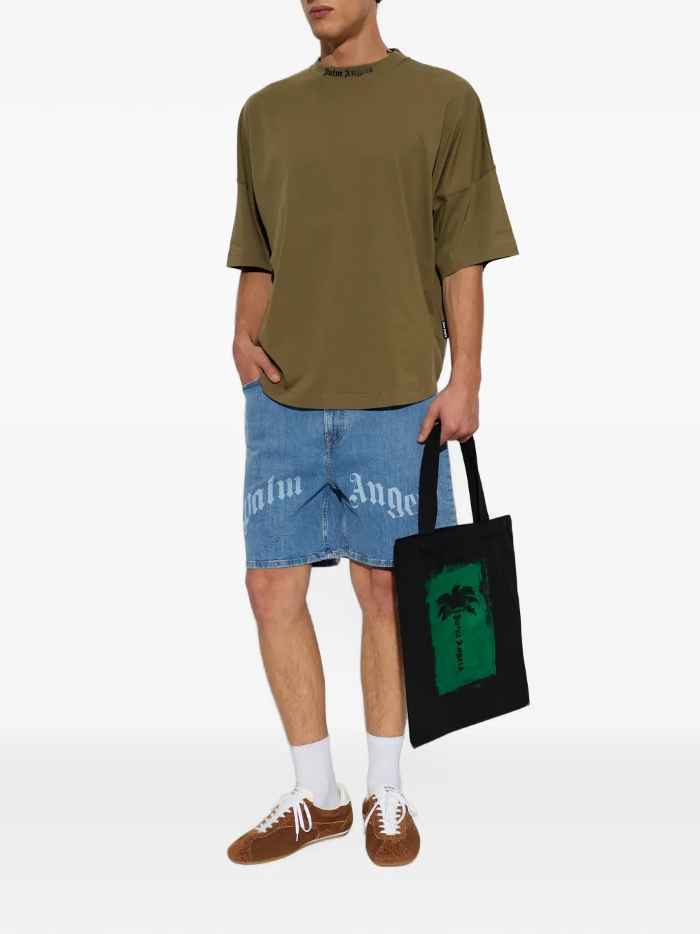 Palm Angels T-shirt met logoprint Groen