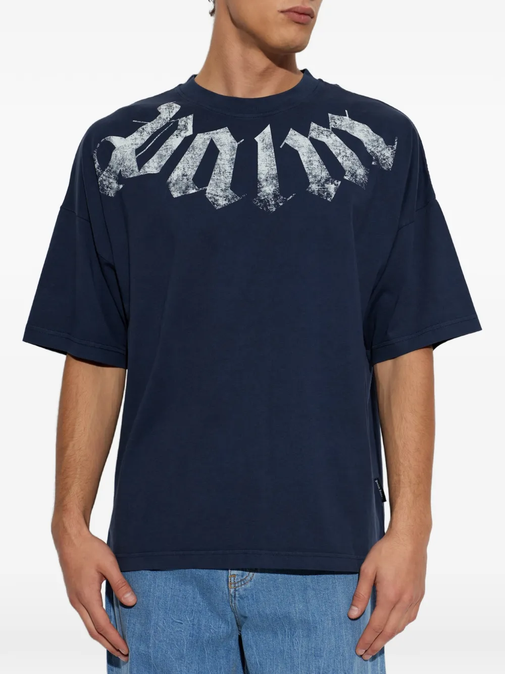 Palm Angels Big Neck T-shirt met logo-print Blauw