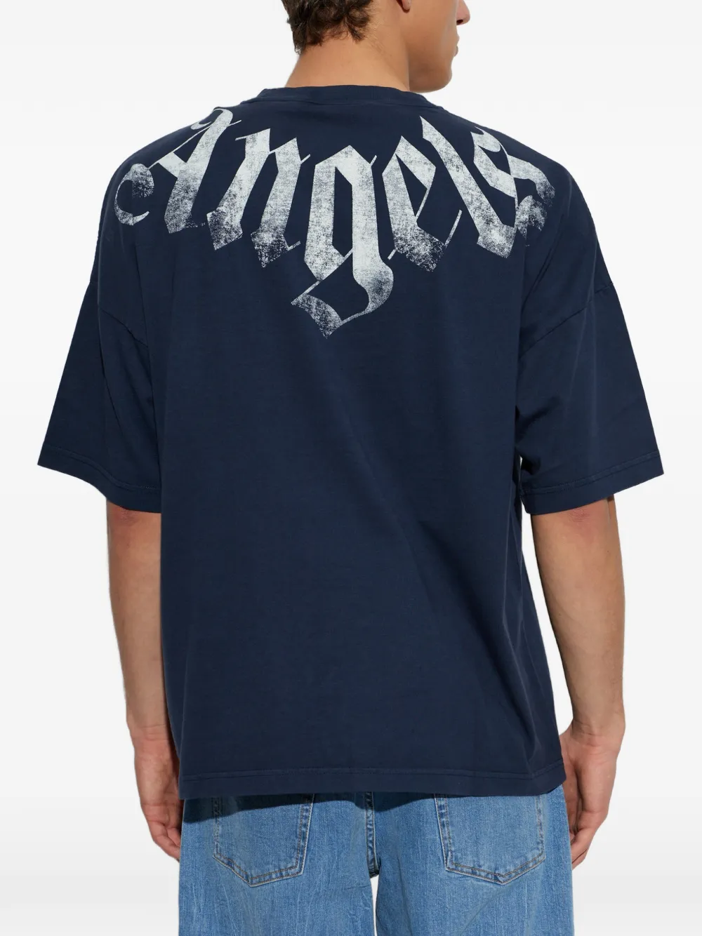 Palm Angels Big Neck T-shirt met logo-print Blauw