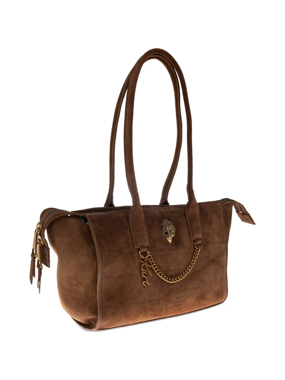 Kurt Geiger London Sloane suède schoudertas met ketting Bruin