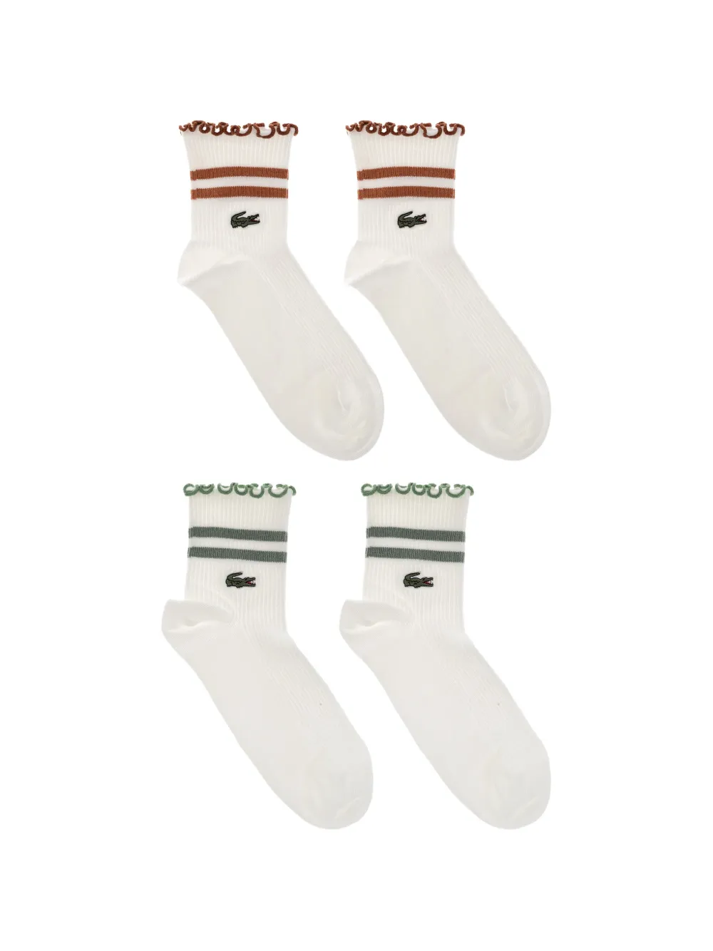 Lacoste Twee sokken met ruches en geborduurd logo Wit